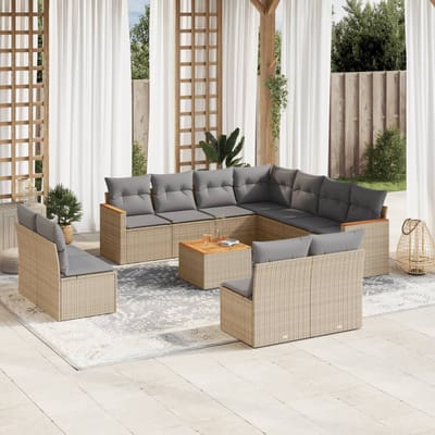 vidaXL - 12-delige - Loungeset - met - kussens - poly - rattan - gemengd - beige