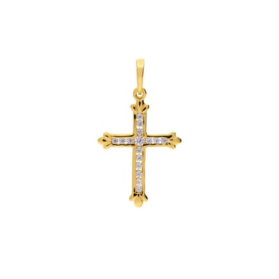 Lucardi Dames Zilveren goldplated hanger kruis met zirkonia - Hanger - 925 Zilver - Goudkleurig