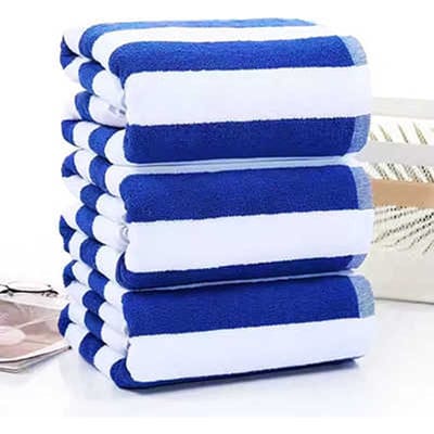 Gestreept Katoenen Strandlaken 80x150cm Oversized Badstof Reis Sport Badlakens Voor Volwassenen Blauw Wit Strepen Ontwerp Sportschool Wasdoek 80CM x 150CM blue