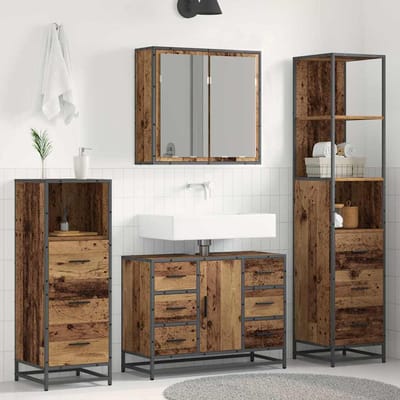 vidaXL - Badkamermeubel - Set - 4 - st - Oud - Hout - Bewerkt - hout