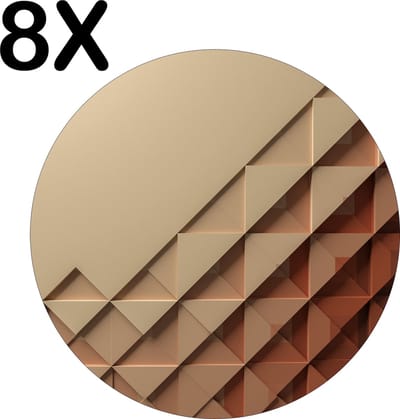 Luxe Ronde Placemat - Beige met Bruine Driehoekjes - Set van 8 Placemats - 50x50 cm - 2 mm dik Vinyl - Anti Slip - Afneembaar