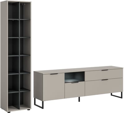xonox.home Noida wooncombinatie incl. verlichting B/H/D: 245x192x41 cm in kasjmierlook en zwart