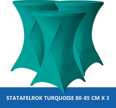 Statafelrok Turquoise x 3 – ∅ 80-85 x 110 cm - Statafelhoes met Opbergtas - Luxe Extra Dikke Stretch Sta Tafelrok voor Statafel – Kras- en Kreukvrije Hoes