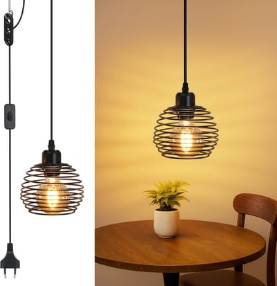 NETTLIFE Hanglamp - E27 Fitting - zwart - Vintage hanglamp - Hanglamp met stekker en schakelaar - Eettafellamp met 4.5M kabel - voor Eetkamer | Woonkamer | Keuken-excl. lichtbron