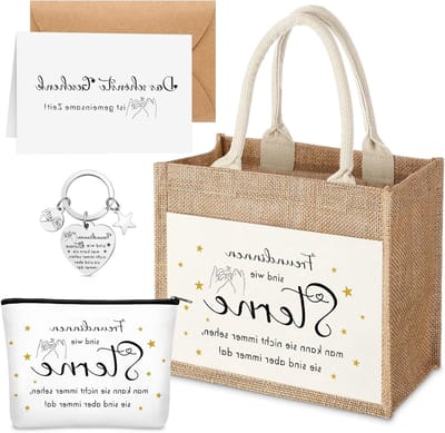 Cadeauset voor Vriendin met Jute Tas, Sleutelhanger en Verjaardagskaart - Perfect Kerstcadeau, Set van 5 voor Elke Gelegenheid