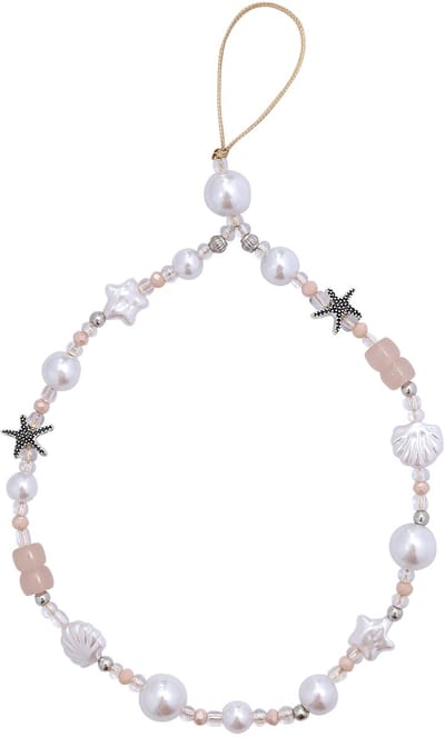 Casemania Universele Telefoonketting - Oceaan Design - Wristlet Charm Strap - Polsband met Parels, Zeesterren en Schelpen - Stevige Mobiele Armband