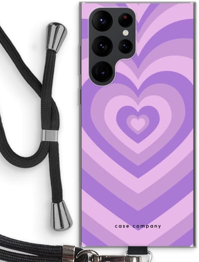 Case Company® - Hoesje met koord geschikt voor Samsung Galaxy S22 Ultra hoesje met Koord - Hart Paars - Telefoonhoesje met Zwart Koord - Bescherming aan alle Kanten en Over de Schermrand