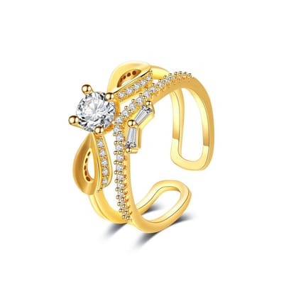 Sjika - Goudkleurige Verstelbare Ring met Zirconia – Luxe Damesring – Open Ring | Elegant Design | One Size | Cadeau voor haar