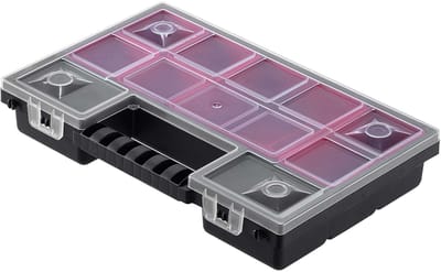 KADAX K6548 Organizer gereedschapskist van kunststof magazijn voor kleine onderdelen met transparant deksel magazijn voor kleine onderdelen in verschillende maten assortimentsdoos (28x18cm / 1 stuks)
