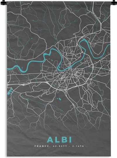 Wandkleed - Wanddoek - Albi - Frankrijk - Kaart - Plattegrond - Stadskaart - 120x180 cm - Wandtapijt