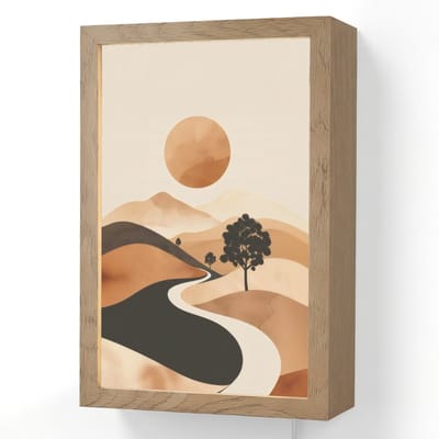 Wandlamp 20x30 cm - Oplaadbaar - Zon - Heuvels - Boom - Abstract - Wandlampen binnen woonkamer - Slaapkamer lamp met kabel - Decoratieve nachtlamp - Vloerlamp snoer