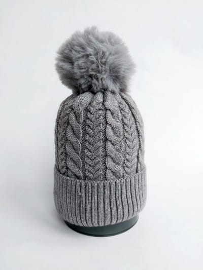 zaZá'z - Muts - Dames - Dames muts - Wintermuts - Pompon - Kabel - Grijs - Onesize