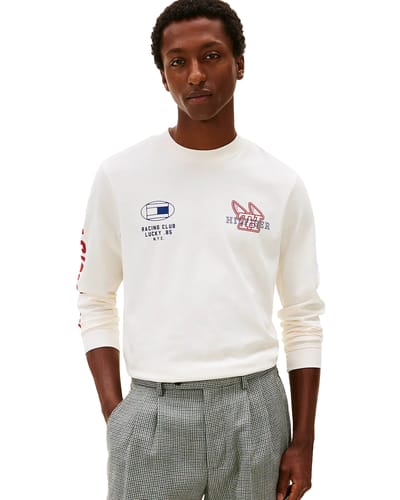 Tommy Hilfiger Modern Athleisure Ls Tee Ivory Petal Taglia: S | Maglie a manica lunga Outlet | Uomo | Bianco