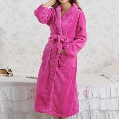 Koraal Fleece Lange Badjas Kimono Gewaad Winter Warm Flanel Nachthemd Badjas Casual Nachtkleding Intieme Lingerie Verdikken Homewear M pink