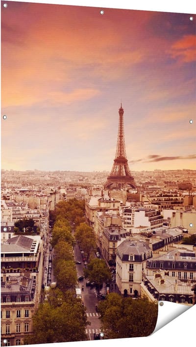 Gards Tuinposter Skyline Parijs met Eiffeltoren - 100x150 cm - Tuindoek - Tuindecoratie - Wanddecoratie buiten - Tuinschilderij
