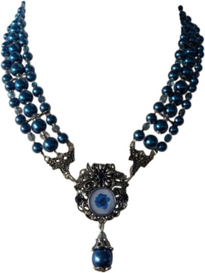 Haus Huberts - Dirndl Ketting - Blauwe Parel met Bloem - Oktoberfest - Volwassenen - Dames - One Size