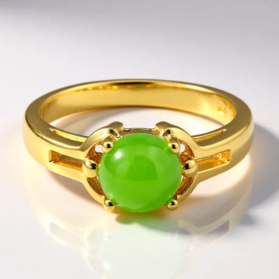 Cavill - Zilveren ring 925 Sterling - 0,71 ct Keizerlijk Chrysopraas cabochon 7mm - Verguld - Moderne prong zetting - Elegant dames sieraad