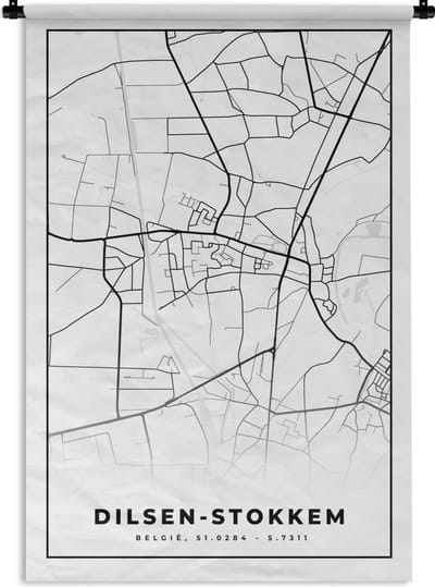 Wandkleed - Wanddoek - Plattegrond – Dilsen Stokkem – Zwart Wit – Stadskaart - Kaart - België - 120x180 cm - Wandtapijt
