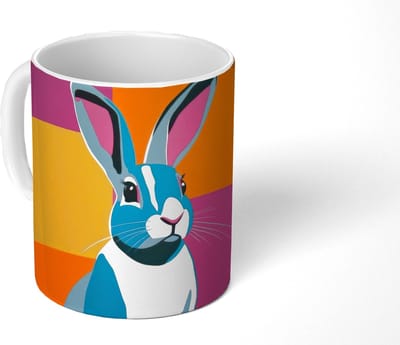 Mok - Koffiemok - Haas - Kleurvakken - Oren - Roze - Mokken - 350 ML - Beker - Koffiemokken - Theemok