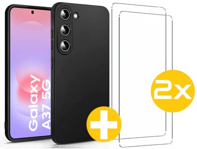 Hoesje en Screenprotector Combi Geschikt Voor Samsung Galaxy A37 - Zwarte Siliconen Hoesje + 2x Screenprotector