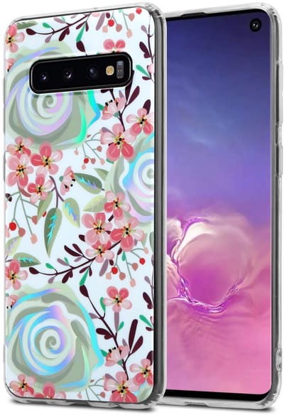 Cadorabo Hoesje geschikt voor Samsung Galaxy S10 4G in PERZIK BLOESEMS - Beschermhoes gemaakt van TPU siliconen Case Cover met bloemenmotief
