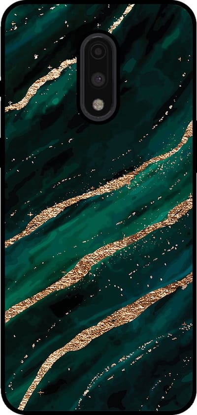 Smartphonica Telefoonhoesje Geschikt voor OnePlus 7 met marmer opdruk - TPU backcover case marble design - Groen Goud geschikt voor OnePlus 7