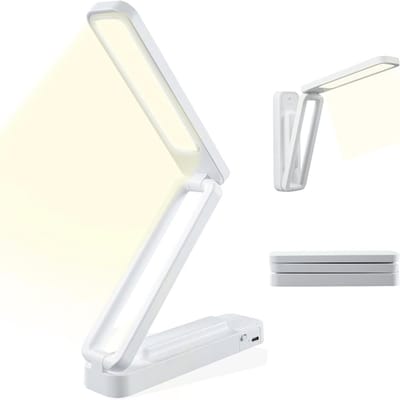 KZQ LED-bureaulamp voor kantoor en thuis, werkt op batterijen, oplaadbaar, opvouwbaar en draagbaar, LED-bureaulampstrip, 3 instelbare helderheidsniveaus, draadloze leeslamp (wit)