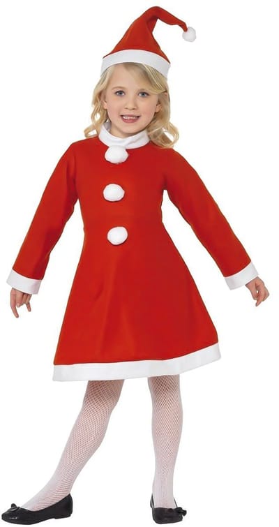 Kerst verkleed jurkje - rood - met kerstmuts - Voordelige kerst outfit - voor meisjes 146/158