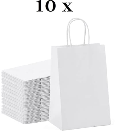 10 STKS elegante kraft papieren zak met handvatten voor bruiloft / verjaardagsfeestje / sieraden / kleding, afmeting: 22x27x11cm (wit)
