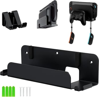 Muurbeugel voor Nintendo Switch 2, Geschikt voor Dock, JoyCon en Pro Controller, Stevige Metalen Stand met Ventilatiegaten, Compact en Duurzaam Ontwerp