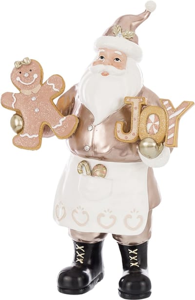 Viv! Christmas Kerstbeeld - Kerstman met Gingerbread Koekjes - beige goud wit - 33cm