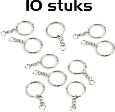 DW4Trading Sleutelhangerringen met Ketting - Set van 10 Stuks - Ø 22mm