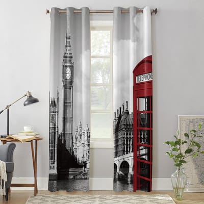Londen telefooncel luxe gordijnen voor woonkamer raambehandeling gordijn voor slaapkamer woondecoratie 135W x 60H(cm) x1