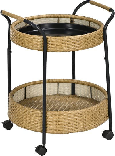 Outsunny - Keukentrolley - met 2 niveaus - ⌀50 x 66H cm - Geel
