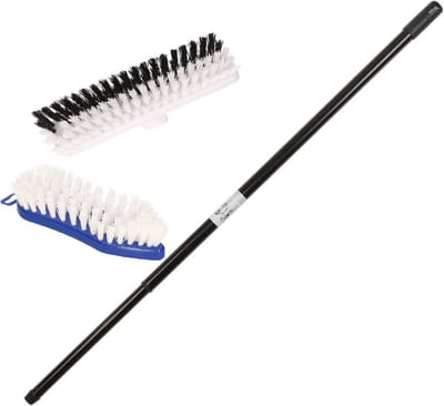 3-Delige schrobborstel set zwart/wit/blauw met telescoopsteel 130 cm - Schoonmaak set kunststof schrobborstels