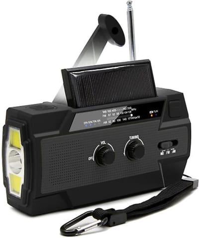 Noodradio - Opwindbare radio - Noodradio dynamo solar - Noodradio opwindbaar - Noodradio zaklamp/Powerbank - Survival radio - Zwart