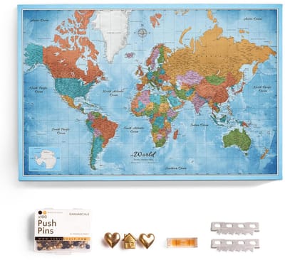 Wereldkaart Prikbord van Kurk 90x60 cm - Wanddecoratie Canvas