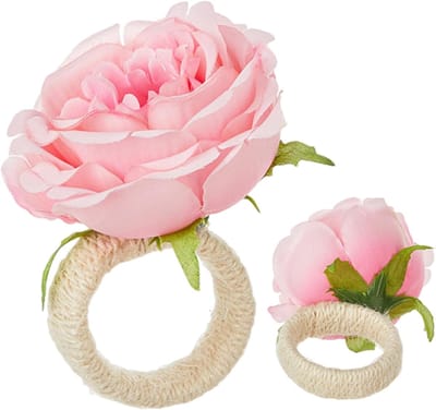 Servetringen met bloemen - Servetgespen decoratie - Tafeldecoratie creëren - Met zijden bloemen - 7 x 9 cm
