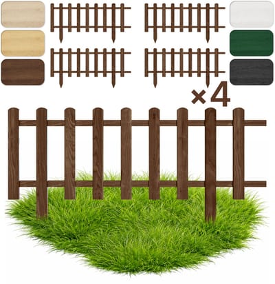 Floranica Set van 4 Perkhekje Tuinhek Grenen tuinhek Gazonrand 30 x 100 cm Bruine Houten Sierhekwerk Decoratief Borderrand Tuinaanleg
