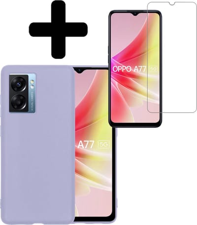 Hoesje - Met Screenprotector - Geschikt voor OPPO A77 - Sterk & Shockproof - Back Cover - Siliconen Case - Telefoon Hoes - Telefoonhoesjes - Lila