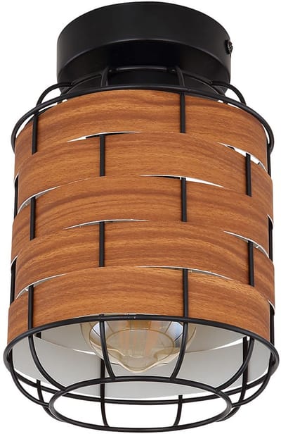 Plafondlamp Woonkamerlamp Eetkamerlamp Woonkamerlamp, metaal zwart hout look, E27 fitting, DxH 15x22cm