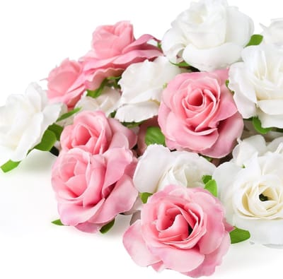 Set van 50 Kunstbloem Cups voor Bruiloften, Feesten en Decoratie - Rozen in Wit en Roze, 4 cm Diameter, Perfect voor DIY Projecten