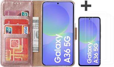 Hoesje met 3 Stuks Screenprotectors Geschikt voor Samsung Galaxy A36 – Arara bookcase met pasjeshouder - Rosegoud