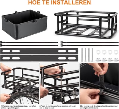 Thijox - Fietsmand achter met cargo-net en liner, 10L volume, 30 kg draagkracht, geschikt voor fietsen en e-bikes, eenvoudig te monteren, robuust en p