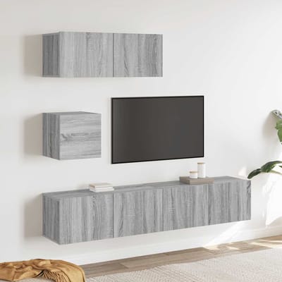 vidaXL - 4-delige - Tv-meubelset - bewerkt - hout - grijs - sonoma - eikenkleurig