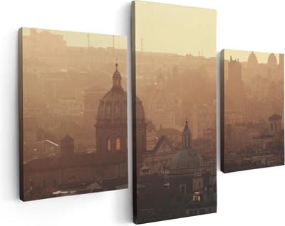 Artaza Canvas Schilderij Drieluik Rome Stad bij Zonsopgang - 90x60 - Foto Op Canvas - Canvas Print