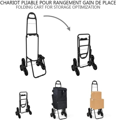 Famanu - Boodschappentrolley Inklapbaar met Koeltas, Boodschappenwagen met 6 Wielen voor Trappen, 40 L, Zwart