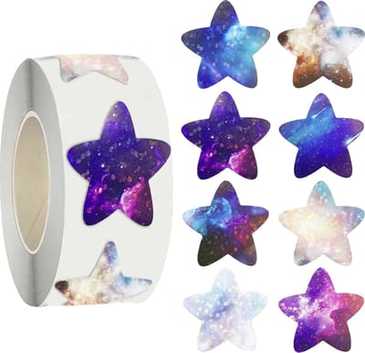 500 Stickers Op Rol - 2.5cm - Ster Cosmos 3 Glitter - Beloningsstickers - Stickers Kinderen - Sluitsticker - Sluitzegel - 25mm