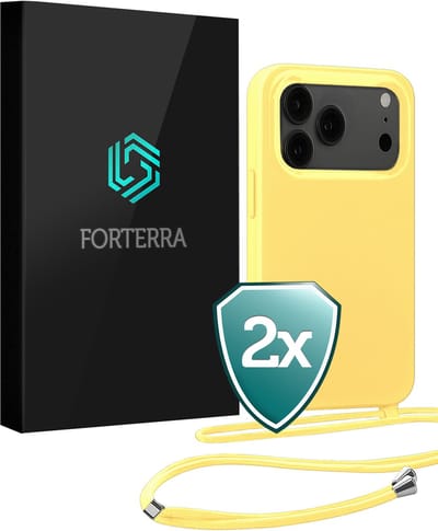 Hoesje Geschikt voor iPhone 17 Pro Case Siliconen Hoes Met Koord - Hoes Geschikt voor iPhone 17 Pro Met Telefoonkoord Hoesje Backcover - Geel - 2 PACK