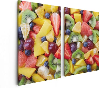 Artaza Canvas Schilderij Tweeluik Diverse Kleurrijke Fruit Achtergrond - 80x60 - Foto Op Canvas - Canvas Print